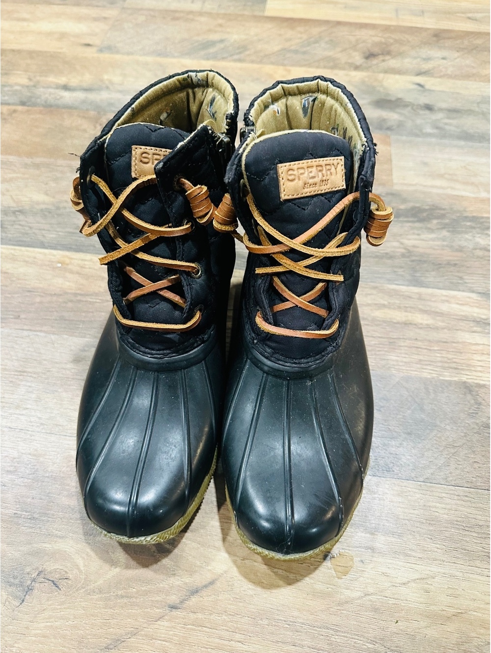 Sperry black duck boots women's
